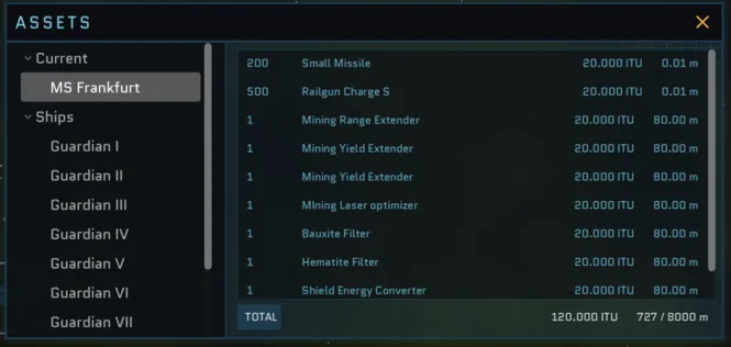 Auto-Astra assets window