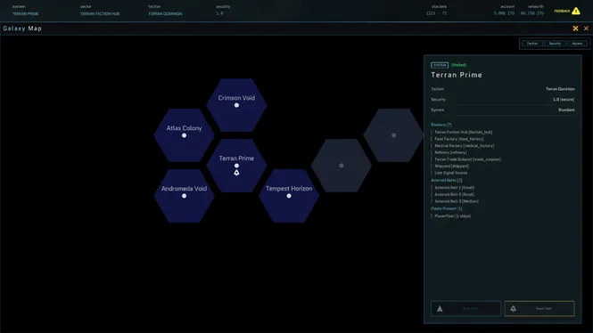 Auto-Astra galaxy map showing star systems and trade routes