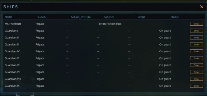 Auto-Astra fleet ship roster window